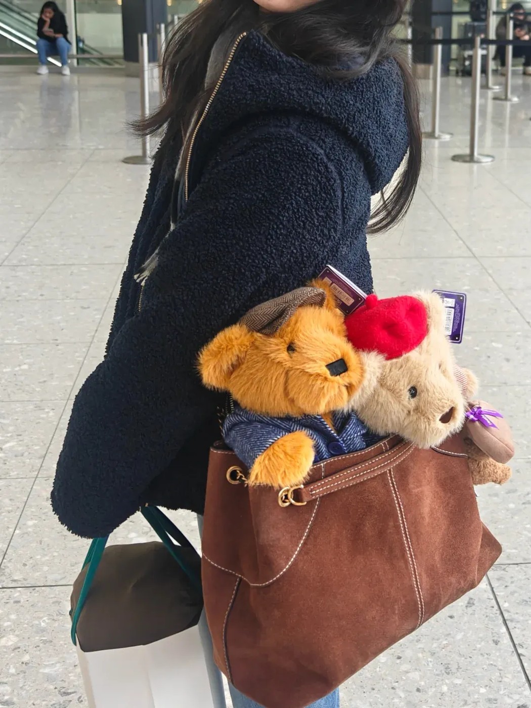 Heathrow Bears passenger carrying Edward and Doris at airport